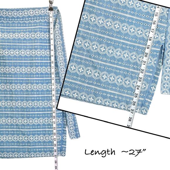 Ann Taylor Embroidered Chambray Tie Waist Pencil Skirt Eyelet Women 8 Side Slits - Picture 12 of 15